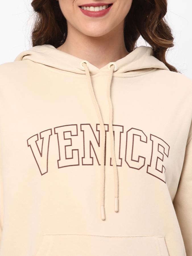 Women Cotton Blend Regular Fit Hooded Graphic Sweatshirt