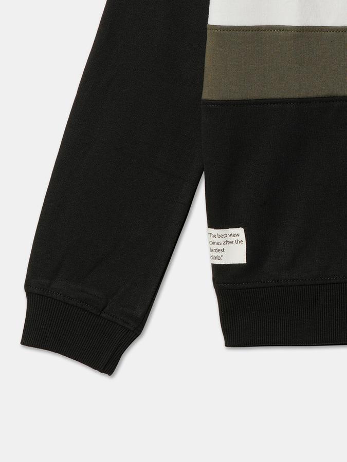 Boys Cotton Regular Fit Zip Neck Colour Block Sweatshirt