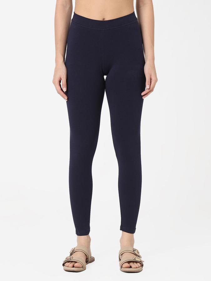 Women Cotton Lycra Elasticated Waist Full Length Solid Leggings