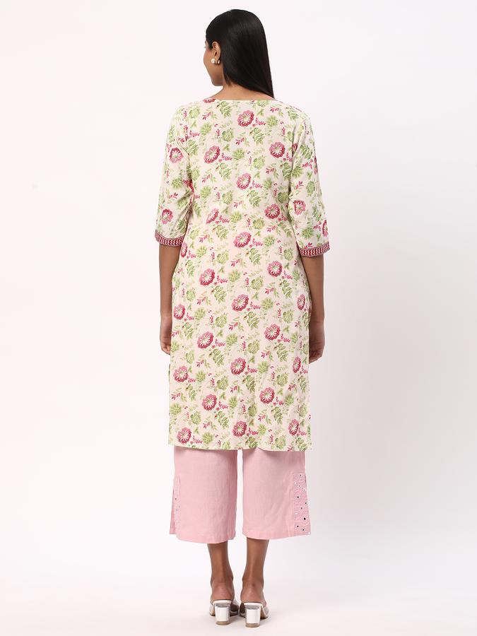 Women Cotton Regular Fit V Neck Printed Kurta