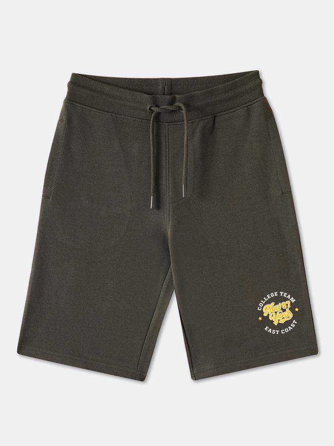 Boys Cotton Graphic Print Drawstring Waist Clean Hem Shorts