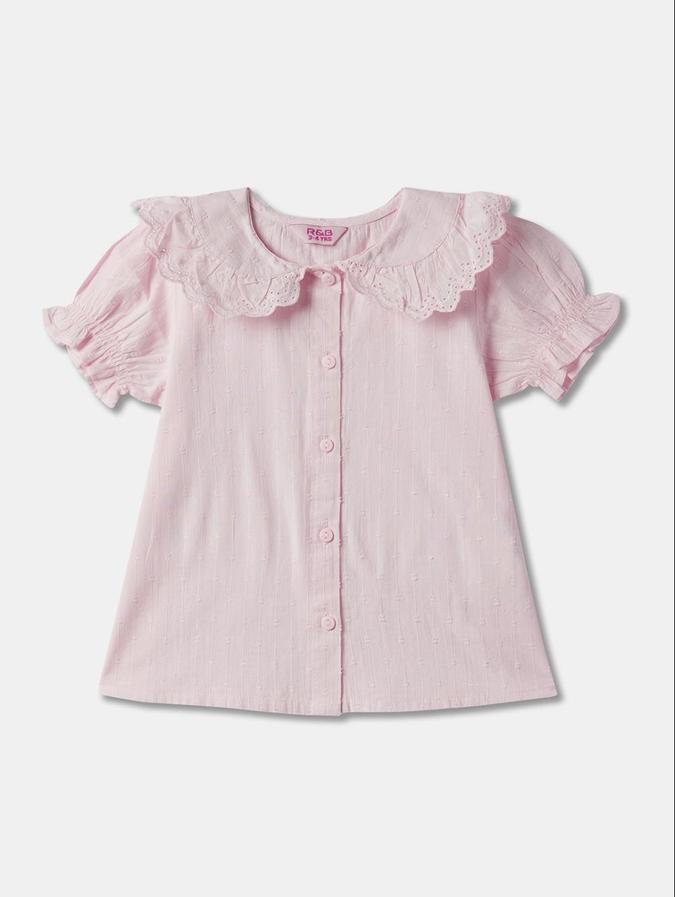 R&B Girls Pink Short Sleeves Solid Top