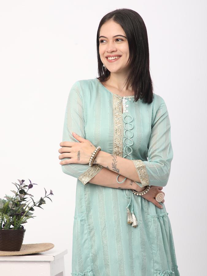 Women Chanderi Embroidered Tiered Ethnic Dress