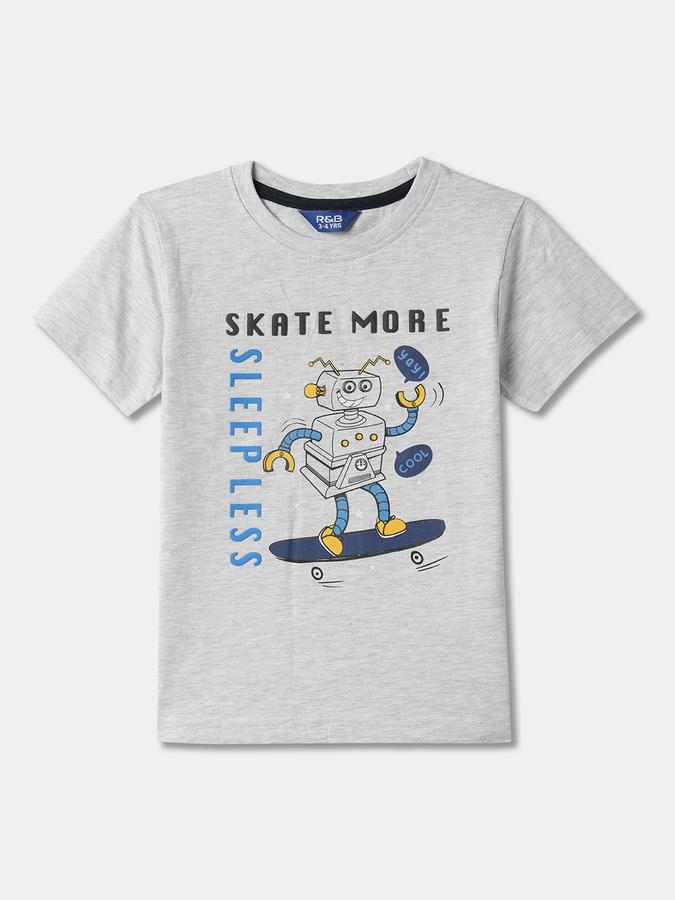 Boys Cotton Regular Fit Crew Neck Graphic Sleepwear Set