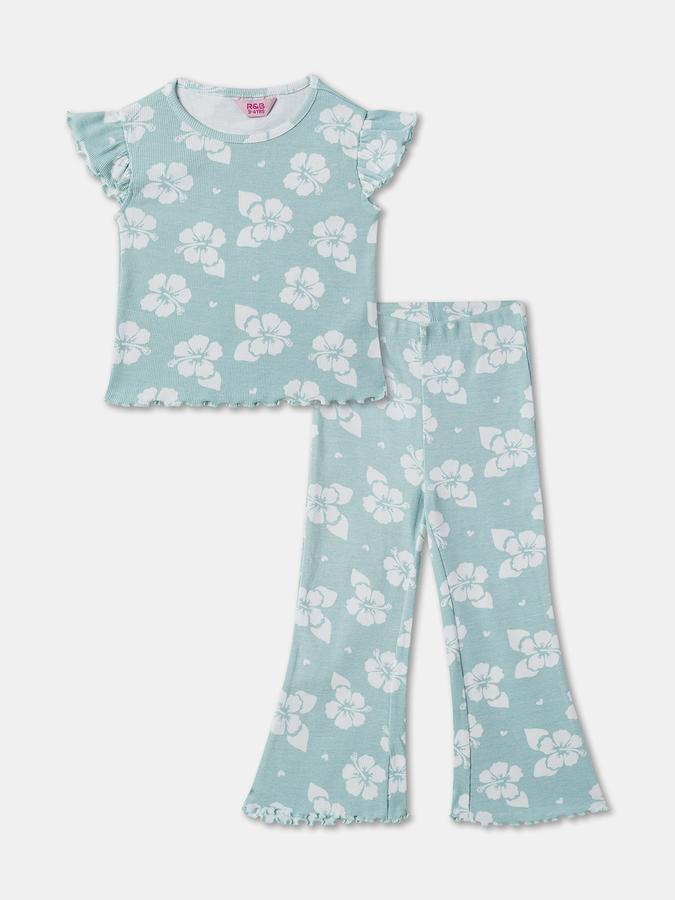 Girls Floral Print Top with Pants Set image number 0