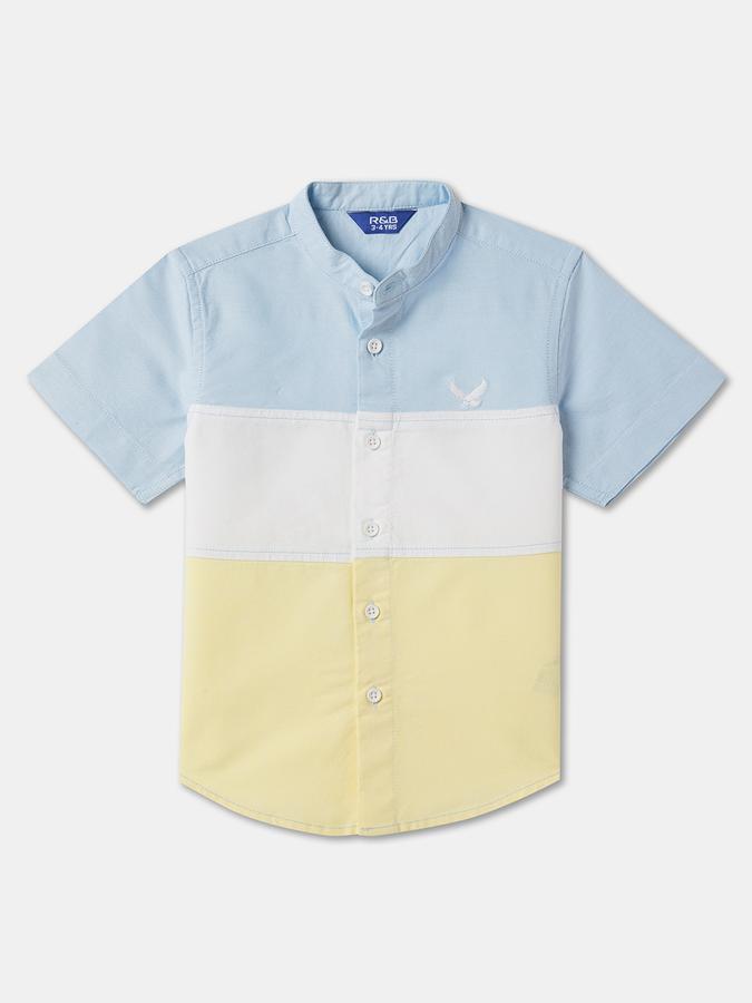 Boys Cotton Regular Fit Short Sleeve Colour Block Shirt