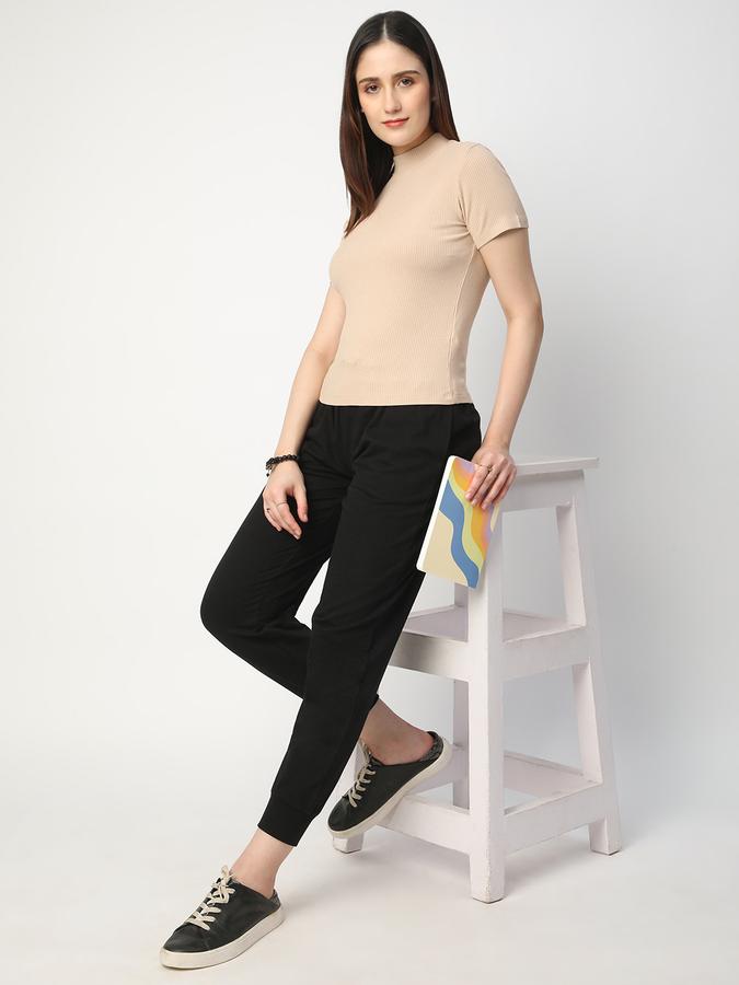 Women Viscose Fitted High Neck Ribbed T-shirt
