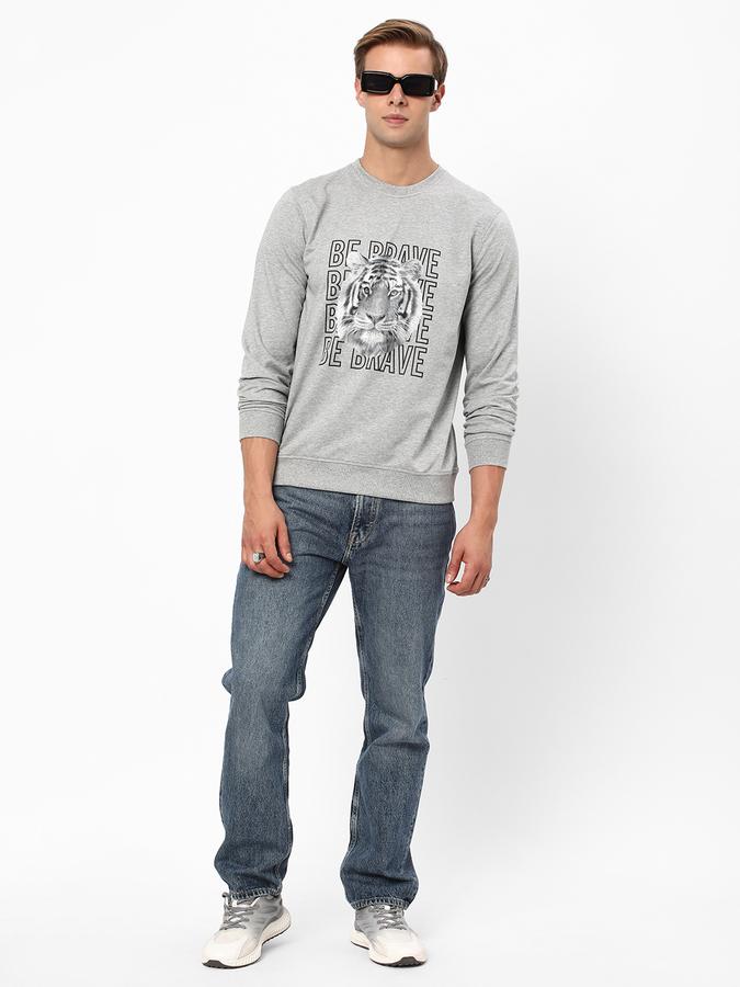 Men Cotton Regular Fit Crew Neck Graphic Sweatshirt