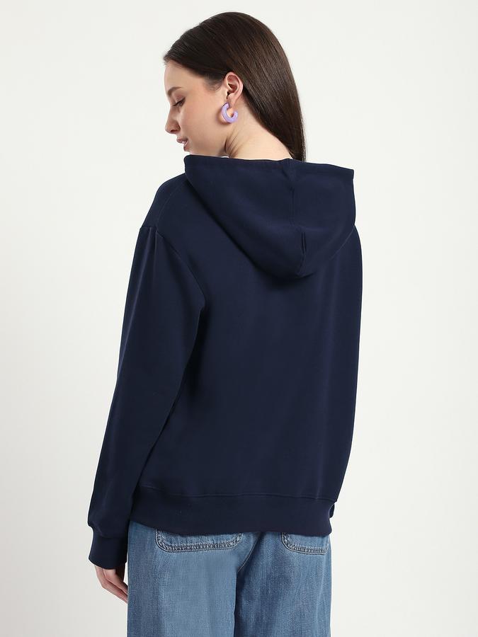 Women Cotton Blend Relaxed Fit Hooded Typographic Sweatshirt