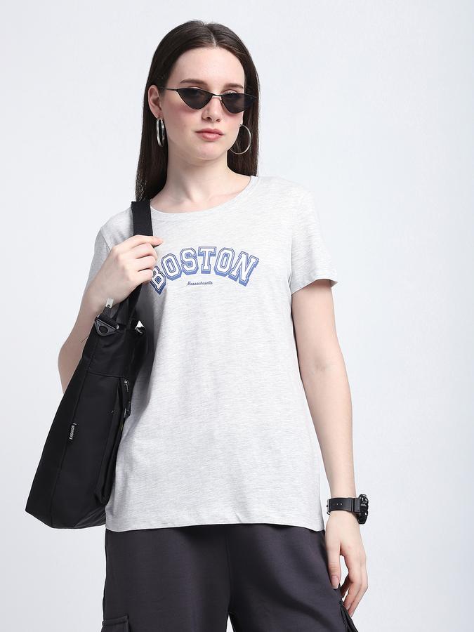 Women Cotton Regular Fit Crew Neck Slogan T-shirt