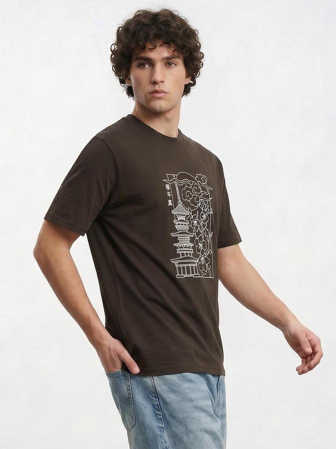 R&B Brown Men Printed Short Sleeves Tshirt