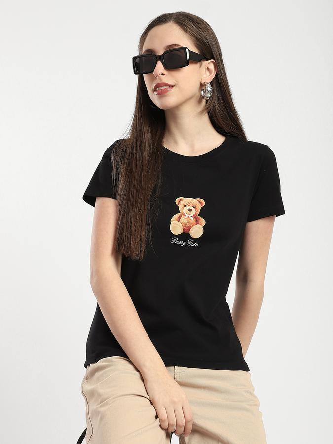 Women Cotton Regular Fit Crew Neck Graphic T-shirt