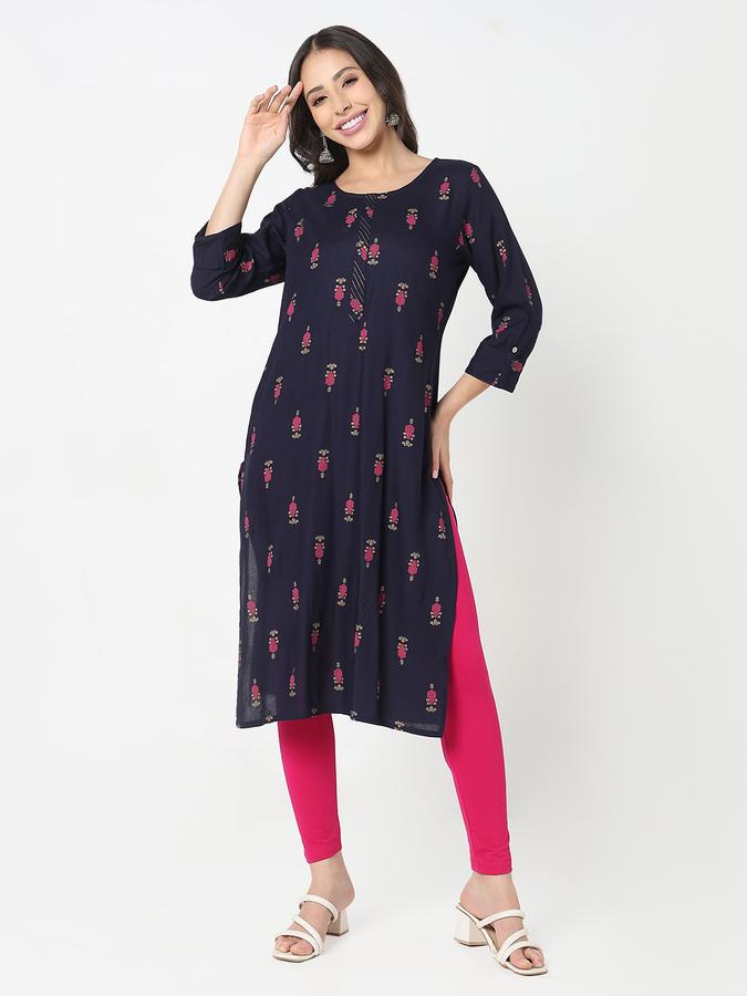 women's round neck regular fit printed festive kurta image number 1