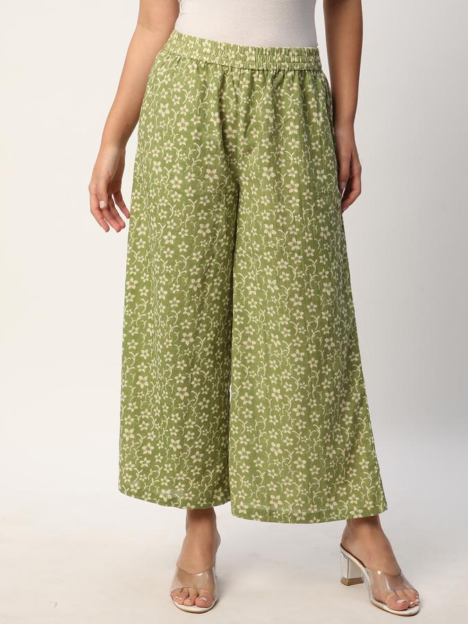 Women Cotton Palazzo Elasticated Waist Printed Trousers