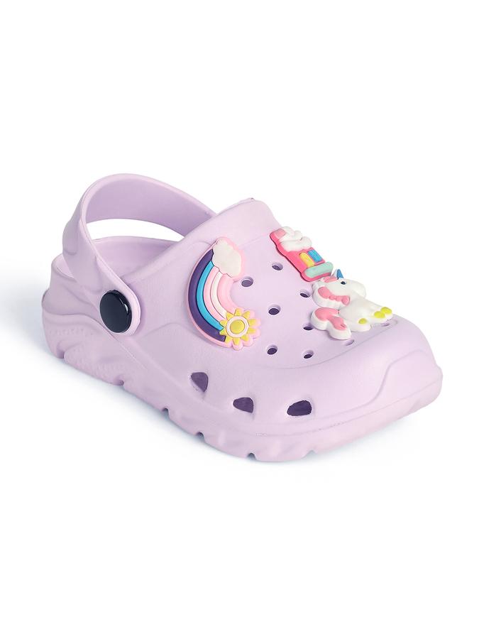 R&B Lavender Embellished Slip On Girls Clogs