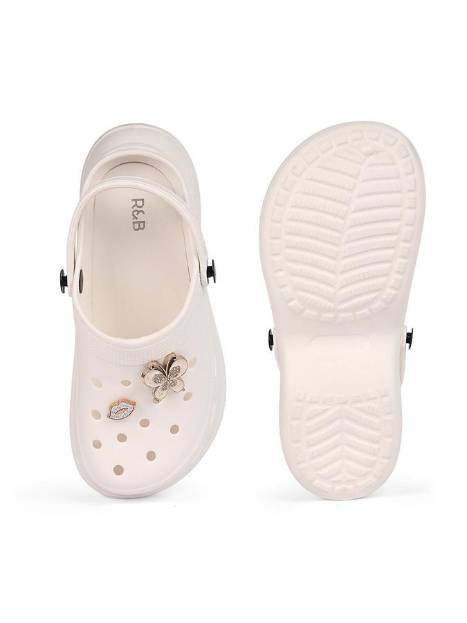 R&B Women Off-White Butterfly Embellished Clogs 