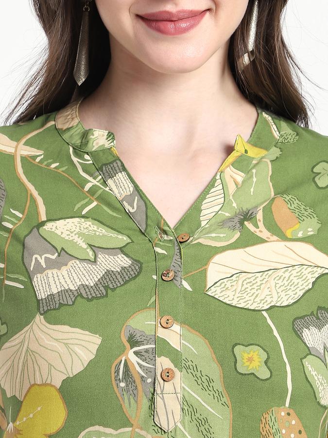 Women Viscose Regular Fit Mandarin Collar Printed Kurta