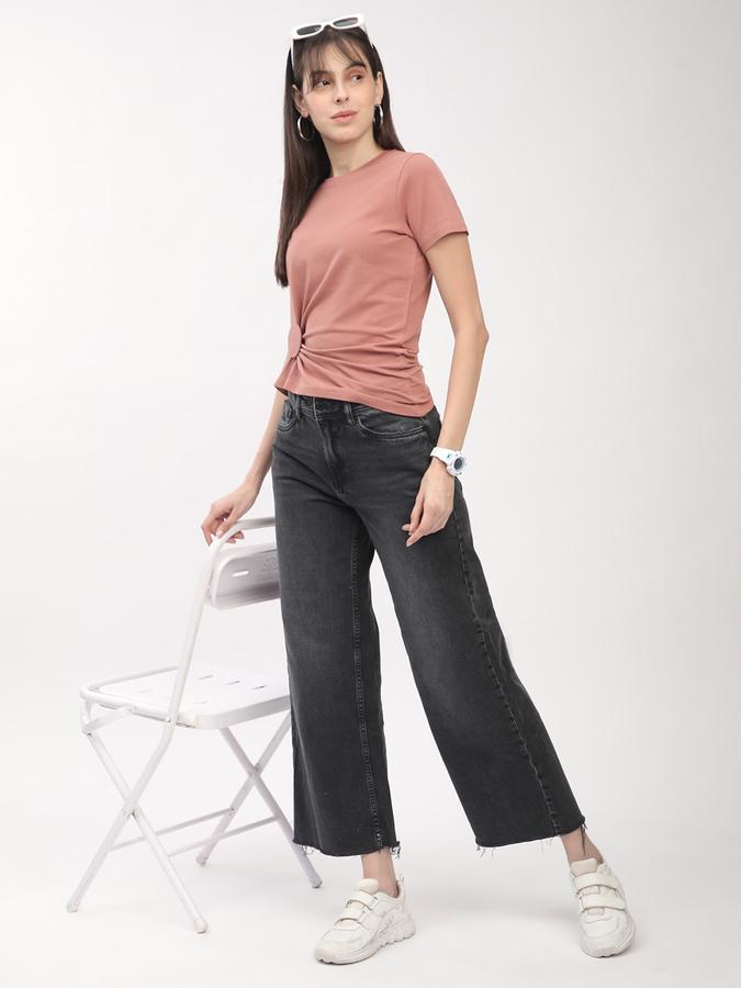 Women Cotton Fitted Round Neck Twist-Front T-shirt