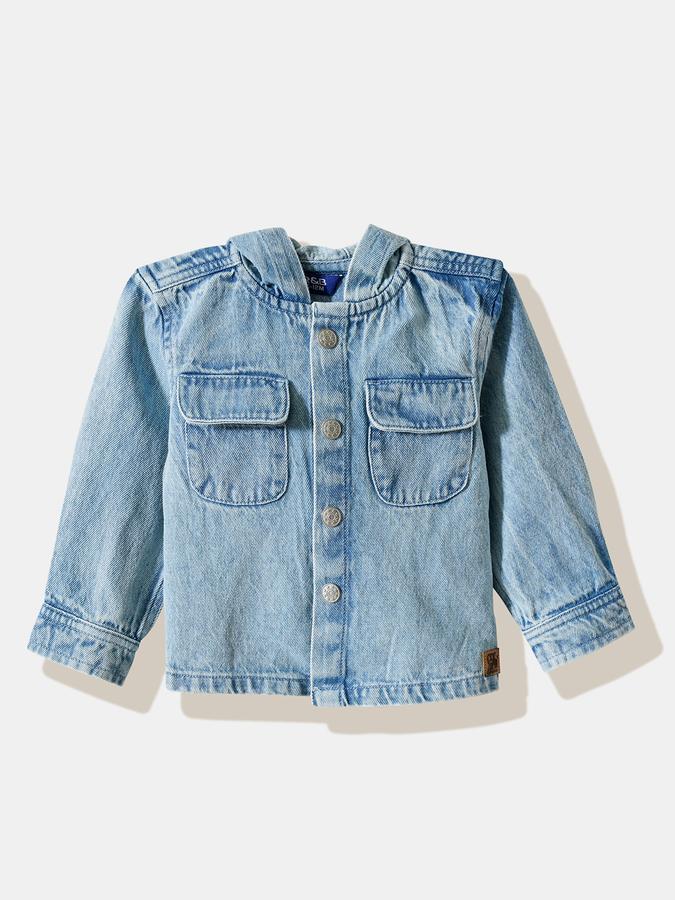 Boys Denim Regular Fit Long Sleeve Hooded Shirt