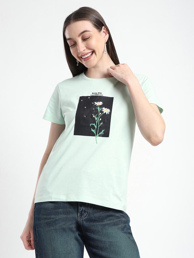Women Cotton Regular Fit Crew Neck Graphic T-shirt