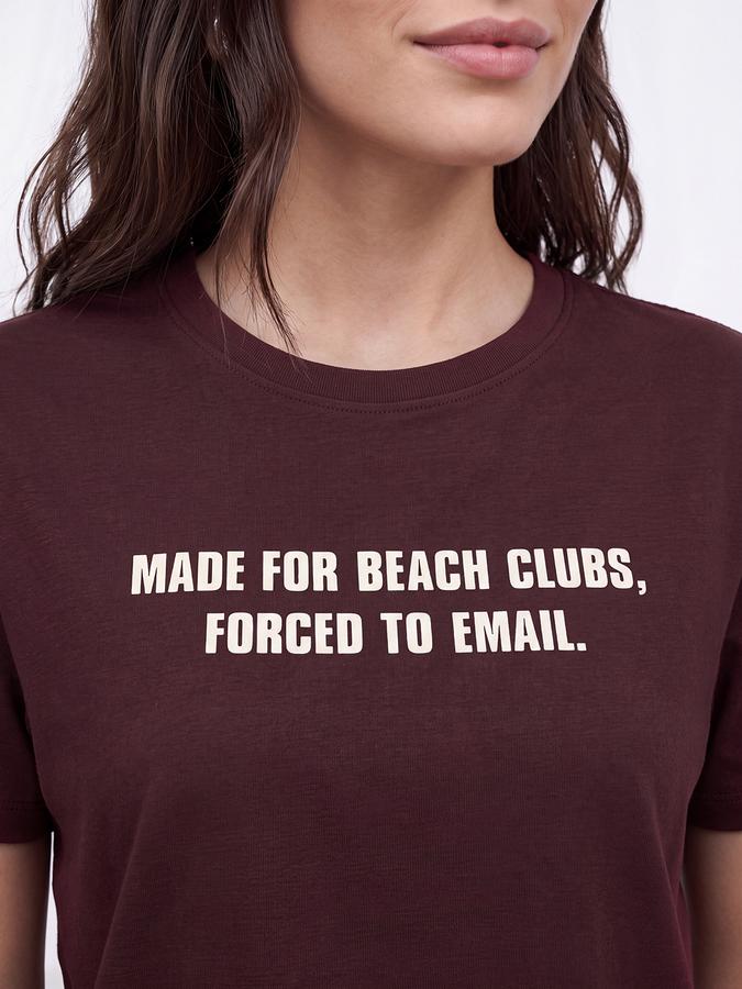 R&B Women Wine Burgundy Typographic Print Short Sleeves Pure Cotton Tshirt