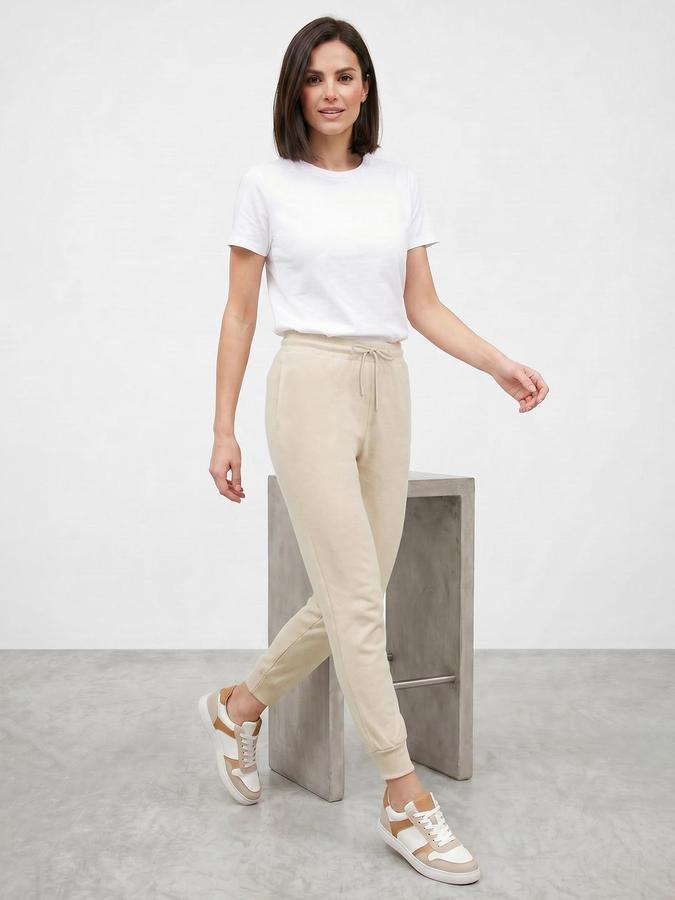 R&B Women Beige Straight Fit Solid Track Pants 