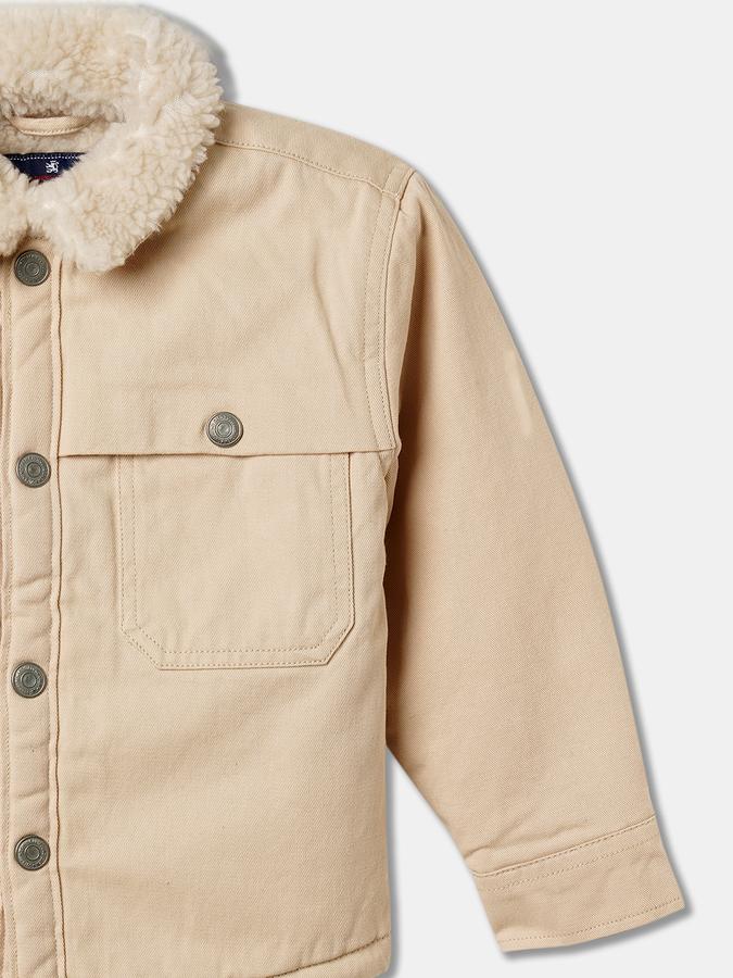 Boys Cotton Overshirt Button Front Solid Jacket