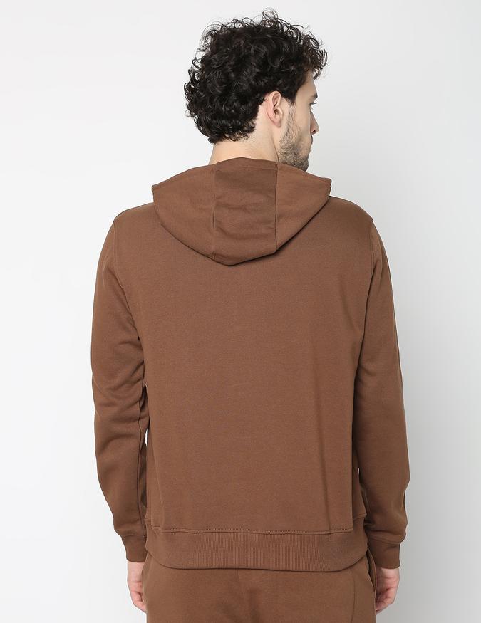 Men Fleece Regular Fit Hooded Solid Sweatshirt