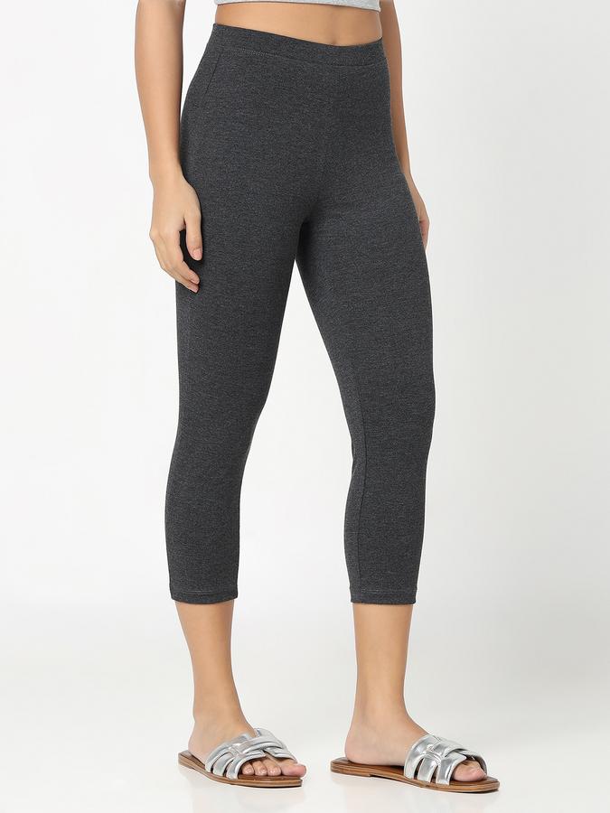 R&B Women Anthra Melange Solid Capri Leggings