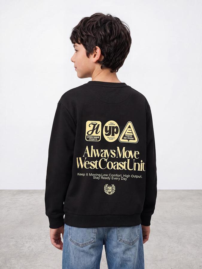 R&B Boys Black Back Print Round Neck Long Sleeves Regular Fit Sweatshirt