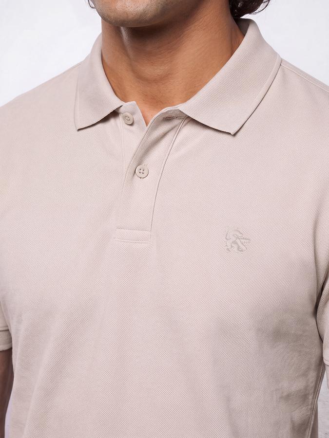 R&B Men Beige Solid Short Sleeves Pure Cotton Polo Collar Tshirt