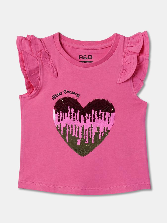 Girls Regular Fit Ruffled Sleeves Crew Neck Top