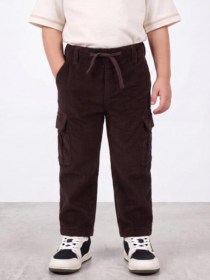 R&B Boys Brown Textured Draw Cord Cargo Pant 