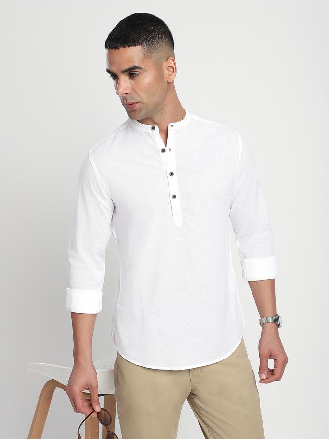Men Cotton Slim Fit Mandarin Collar Solid Shirt