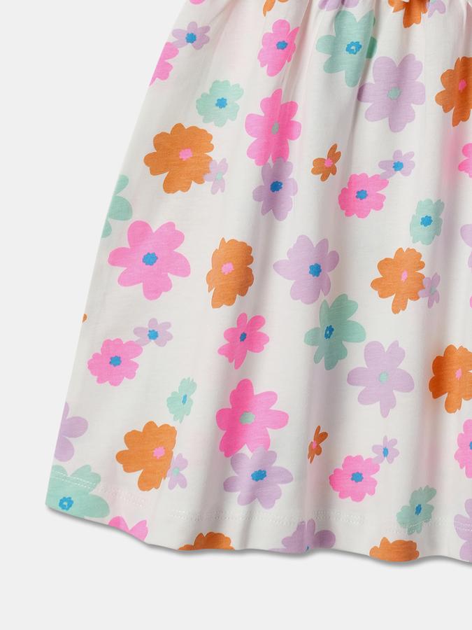 Girls Cotton A-Line Boat Neck Printed Dress