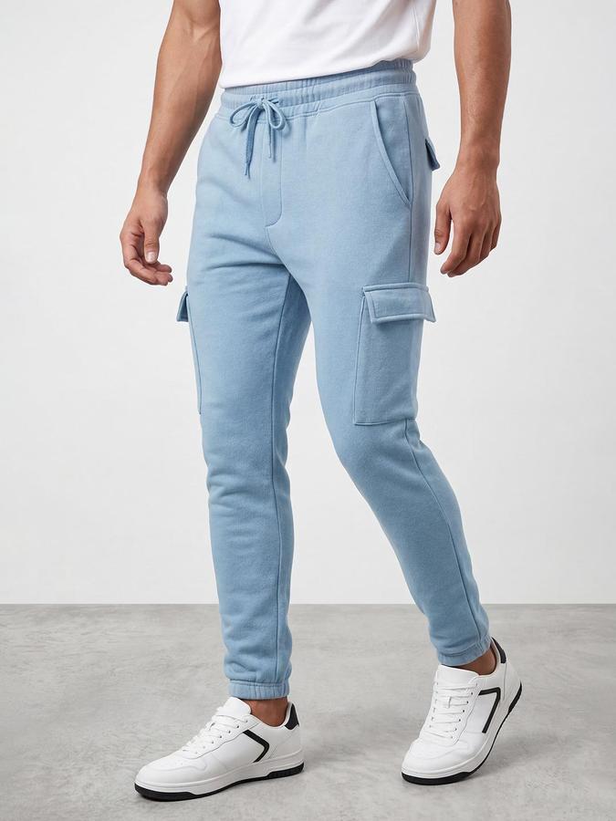 R&B Men Blue Slim Fit Solid Track Pants 