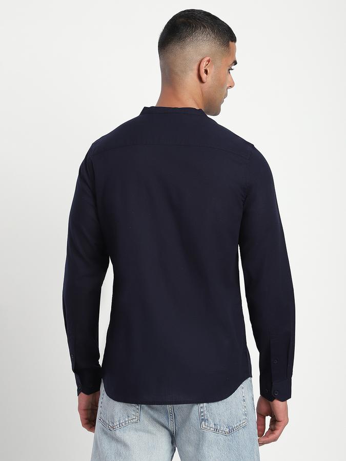 Men Cotton Slim Fit Mandarin Collar Solid Shirt