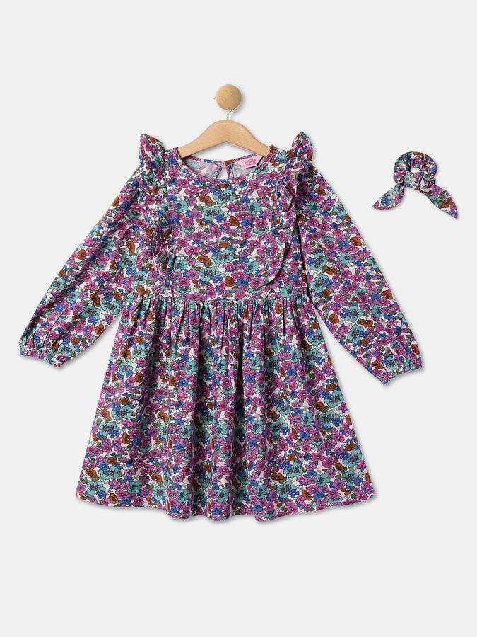 Girls Viscose A-Line Round Neck Floral Dress
