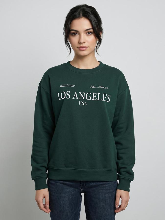 R&B Green Cotton Printed Women Sweatshirts