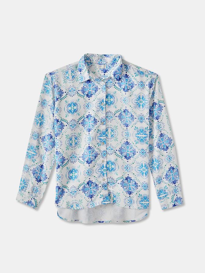 Girls Abstract Print Full Sleeve Woven Top with Trousers Set