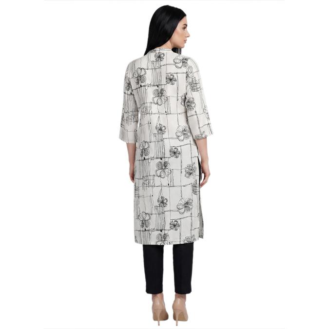 R&B Off White Women Mandarin Collar Three-Quarter Sleeves Kurta 