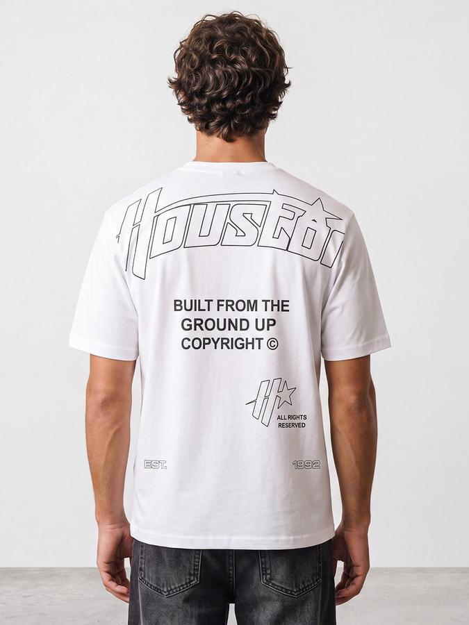 R&B Men White Short Sleeve Round Neck Typography Print T-Shirt