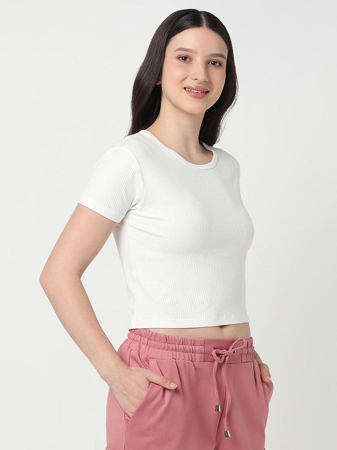 Women Viscose Crop Fit Round Neck Ribbed Top