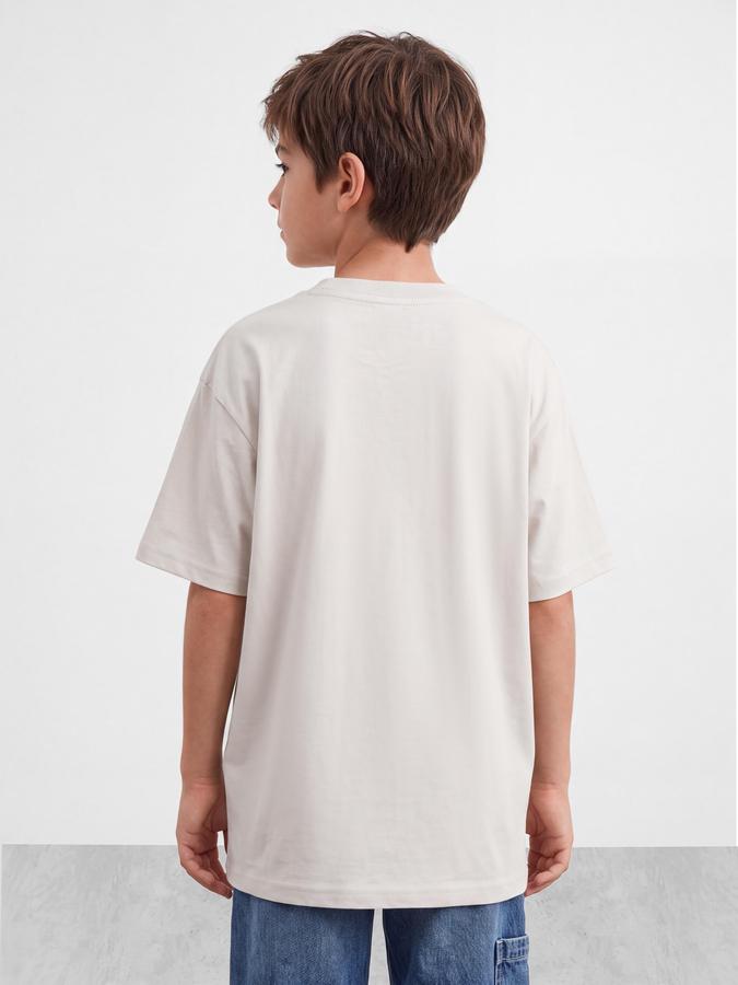 R&B Boys Grey Typography Print Short Sleeves Round Neck Pure Cotton T-Shirt