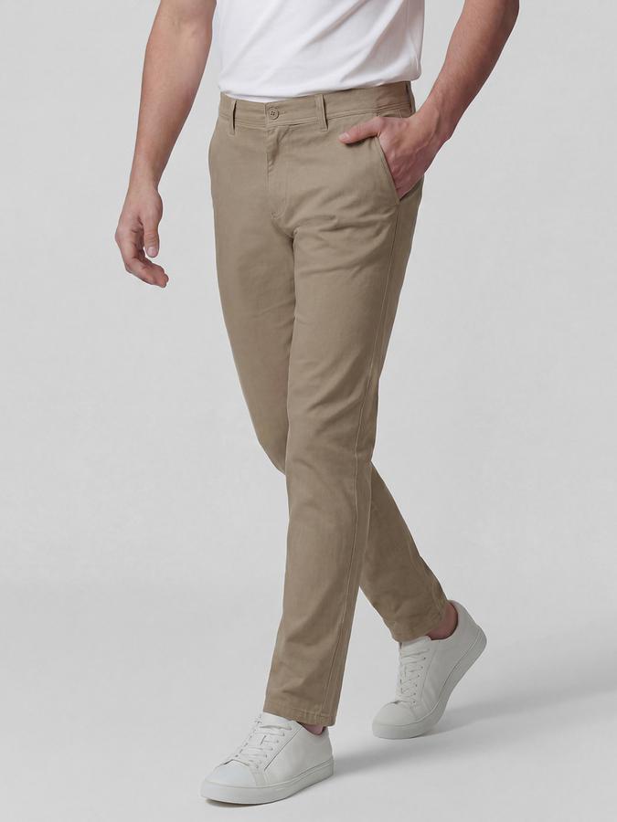 R&B Khaki Solid Men Mid-Rise Slim Fit Trouser