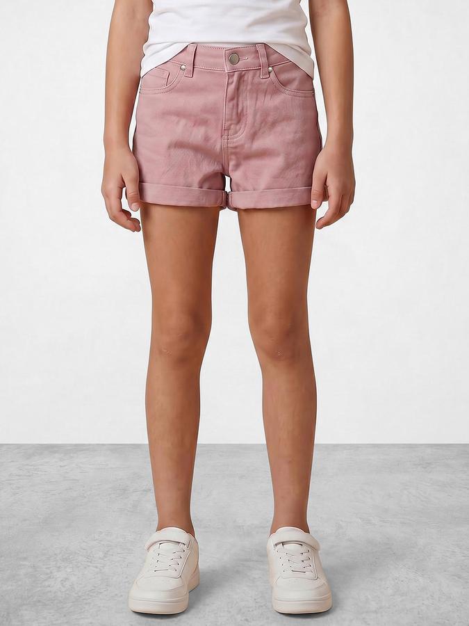 R&B Girl's Pink Regular Fit Above Knee Denim Shorts