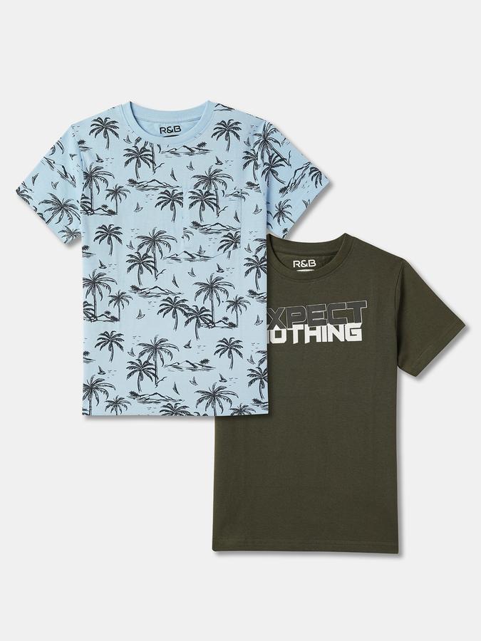 Men Pack of 2 Printed Regular Fit Crew-Neck T-Shirts