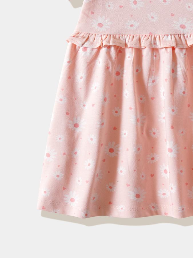 Girls Cotton A-Line Round Neck Printed Dress