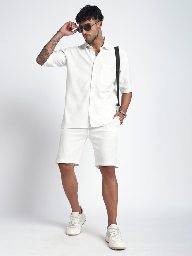 Men Cotton Relaxed Fit Drawstring Textured Shorts