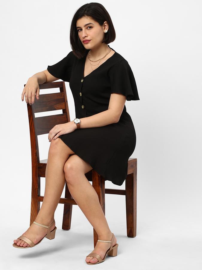 Women Button-Down V-Neck A-Line Dress image number 1